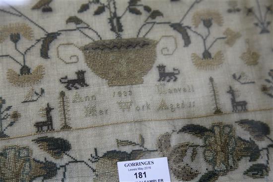 A William IV needlework sampler, 19 x 16in.